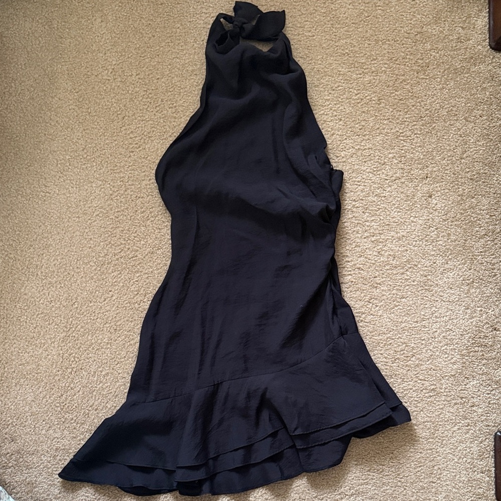 Zara Black Halter asymmetric ruffle hem dress